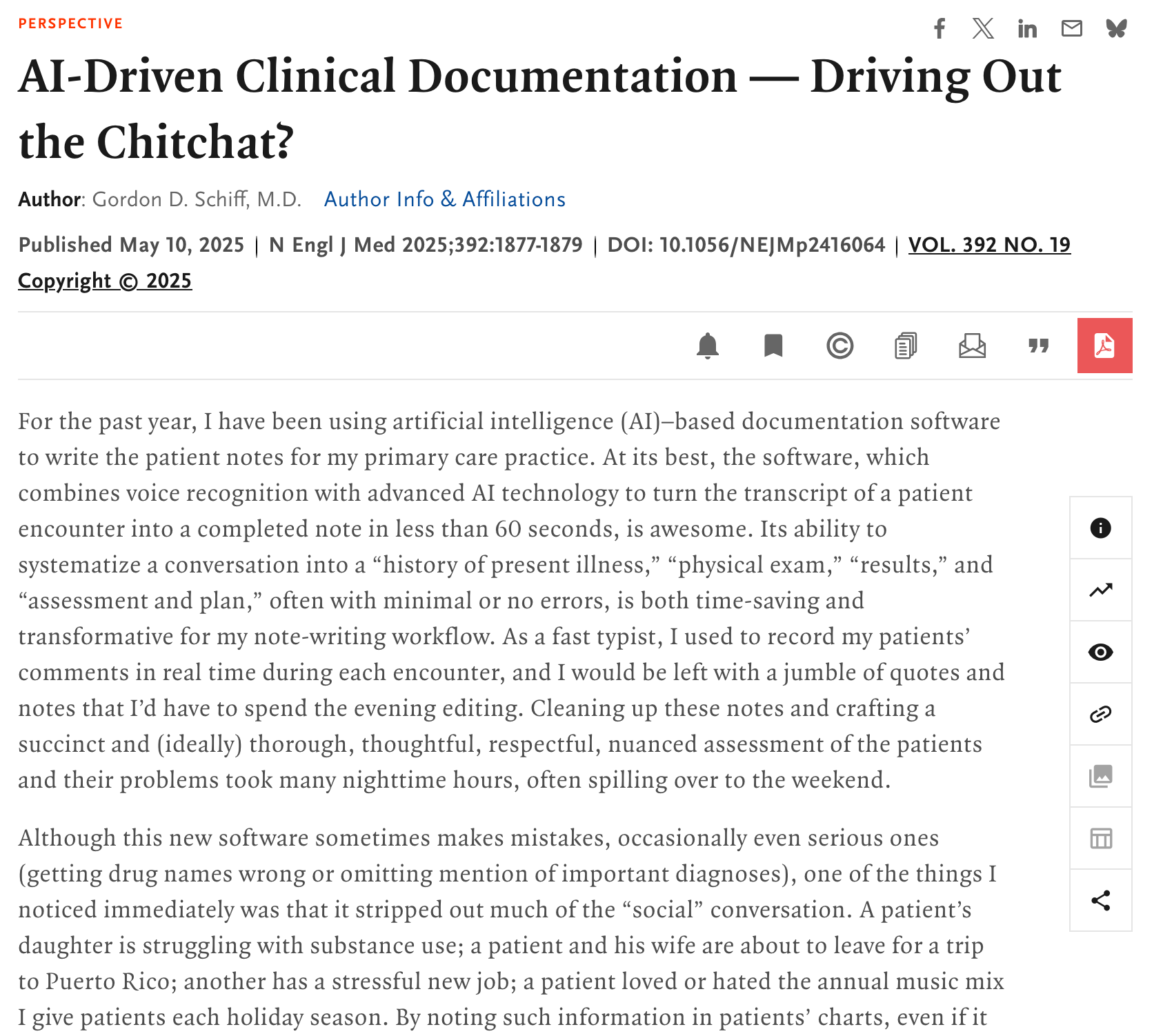 Snippet from the article "AI-Driven Clinical Documentation – Driving out the Chitchat?